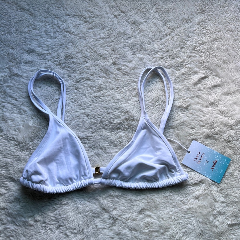 Demi Moore x Andie Swim Cannes Top White Triangle Bikini AT224 Womens Small NWT